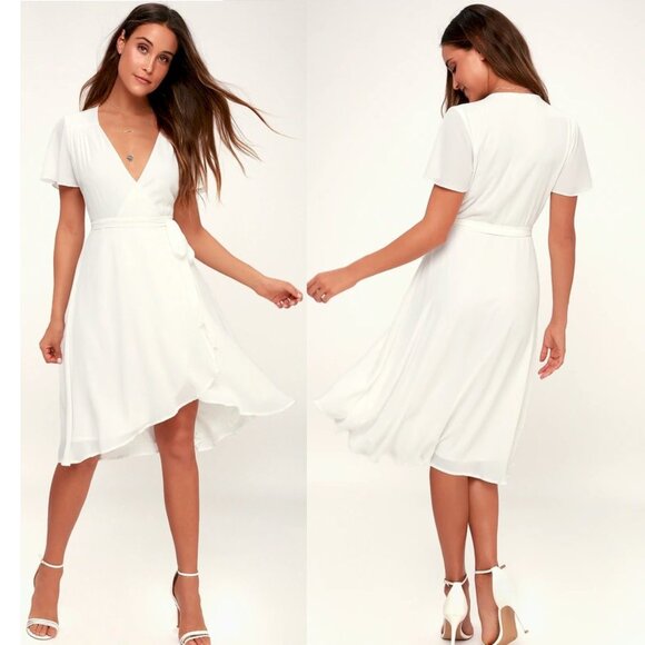Lulus Rise to the Occasion White Midi Wrap Dress Size XS New NWT - Picture 1 of 6